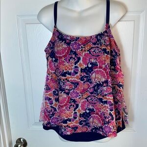 Croft & Barrow Blue and Pink Vented Tankini Swim Top Size Large